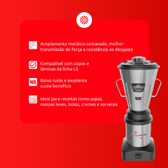 Liquidificador Comercial 04 Litros L4 Baixa Rotação Bivolt Skymsen