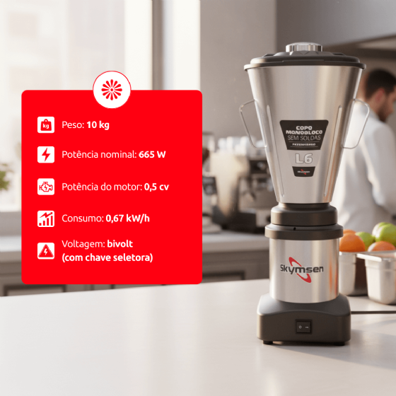 Liquidificador Comercial 06 Litros L6 Baixa Rotação Bivolt Skymsen