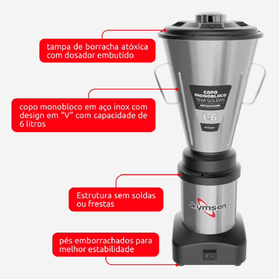 Liquidificador Comercial 06 Litros L6 Baixa Rotação Bivolt Skymsen