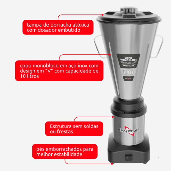 Liquidificador Comercial 10 Litros L10 Baixa Rotação Bivolt Skymsen