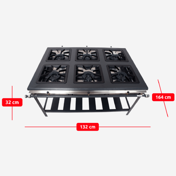 Fogão Industrial 6 Bocas Simples de Parede 40x40 Alta Pressão P10 Metal Brey