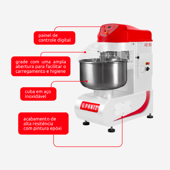 Amassadeira Espiral 80 kg AE 80 G2 2 Velocidades Epóxi 380v Trifásica G Paniz