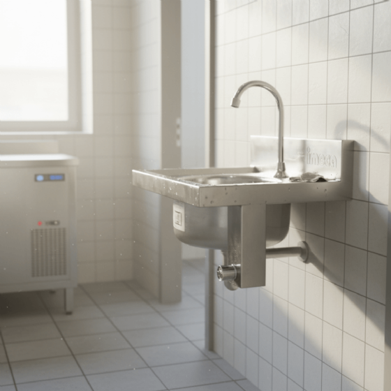 Lavatório em Aço Inox 43x45 Cuba 30x15 Com Acionamento no Joelho Imeca
