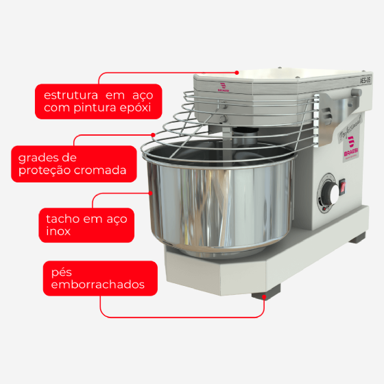 Amassadeira Espiral 05 kg AES-05 10 Velocidades Branca Bivolt Braesi