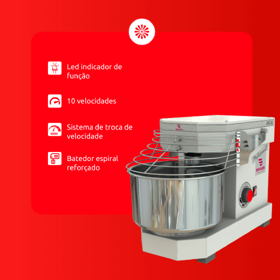 Amassadeira Espiral 05 kg AES-05 10 Velocidades Branca Bivolt Braesi