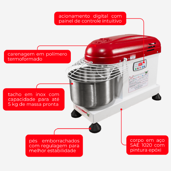 Amassadeira Espiral Profissional 05 kg AEM 05 PRO Bivolt Maná