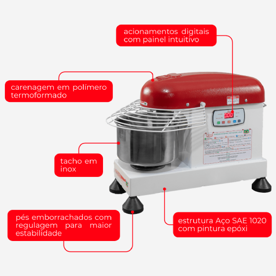 Amassadeira Espiral Profissional 03 kg AEM 03 PRO Bivolt Maná