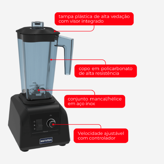 Liquidificador Industrial 02 Litros Blender Alta Rotação BLA2,8 220v Metvisa