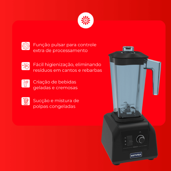 Liquidificador Industrial 02 Litros Blender Alta Rotação BLA2,8 220v Metvisa