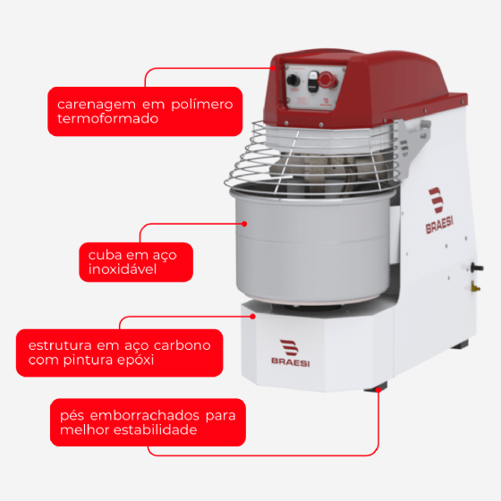 Amassadeira Espiral 2 Velocidades 15 kg AES 15/1 G3 220v Braesi