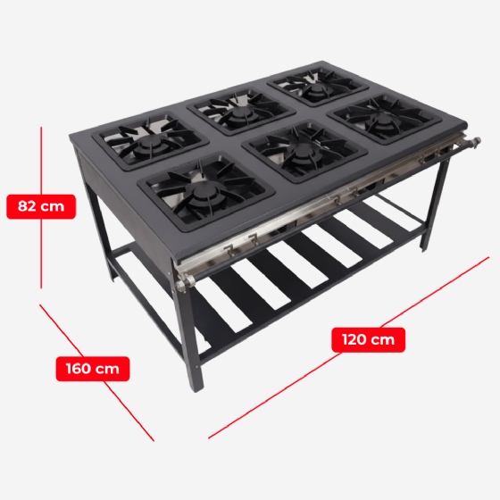 Fogão Industrial 6 Bocas Duplas Grelha 40x40 Baixa Pressão Metal Brey