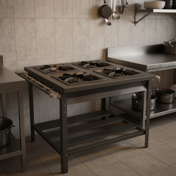 Fogão Industrial 4 Bocas Duplas Grelha 40x40 Baixa Pressão Metal Brey