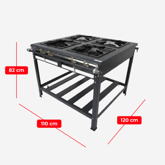 Fogão Industrial De Parede 4 Bocas Simples 40x40 Alta Pressão Queimador Real Metal Brey