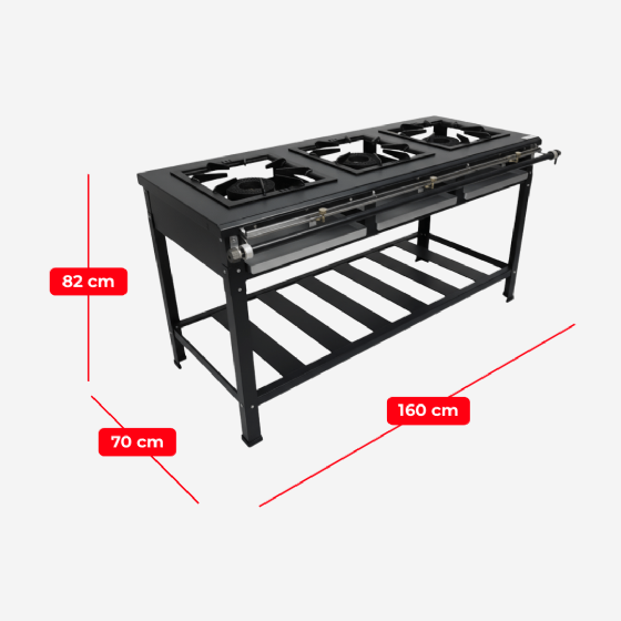 Fogão Industrial 3 Bocas Simples 40x40 Alta Pressão Queimador Real Metal Brey