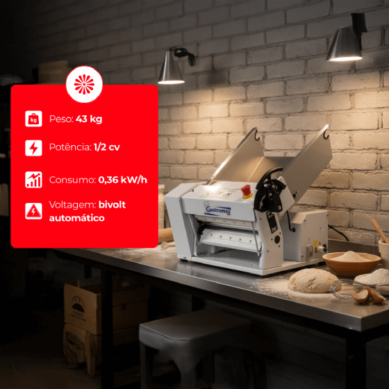 Cilindro Laminador CLI 390 Bandeja Inox de Bancada Bivolt Gastromaq