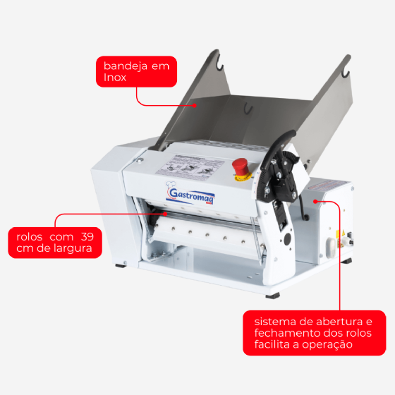 Cilindro Laminador CLI 390 Bandeja Inox de Bancada Bivolt Gastromaq