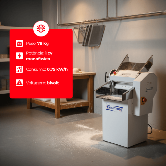 Cilindro Laminador CLPI 390 Pedestal Bandeja Inox Bivolt Gastromaq