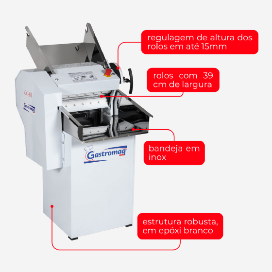 Cilindro Laminador CLPI 390 Pedestal Bandeja Inox Bivolt Gastromaq