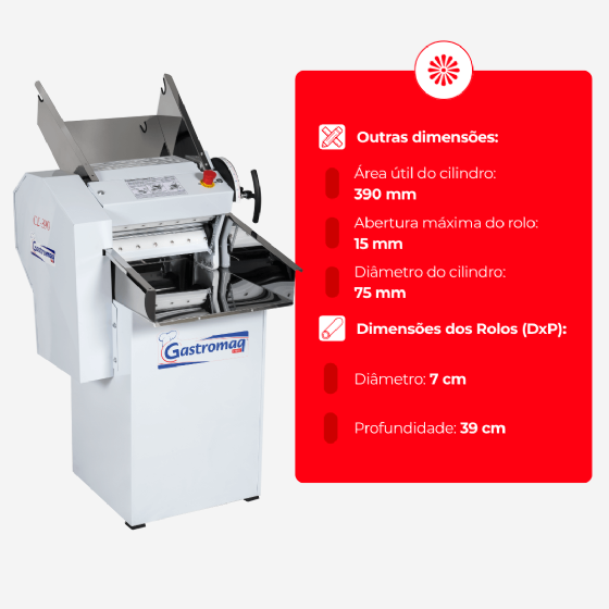 Cilindro Laminador CLPI 390 Pedestal Bandeja Inox Bivolt Gastromaq
