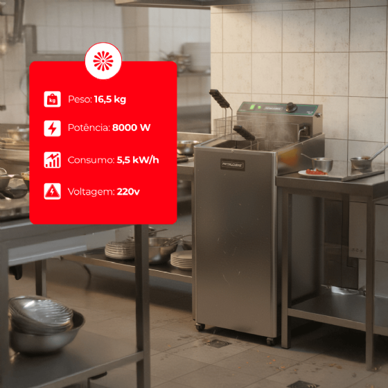 Fritadeira Elétrica Zona Fria de Óleo 15 Litros 8000 W FOE 15 P 220v Metalcubas