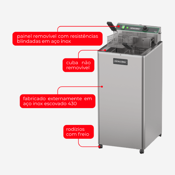 Fritadeira Elétrica Zona Fria de Óleo 15 Litros 8000 W FOE 15 P 220v Metalcubas