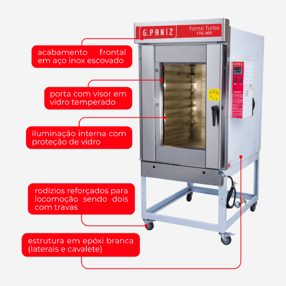 Forno Turbo 10 Esteiras à Gás FTG 300 G Paniz
