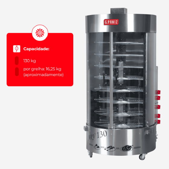 Forno Assador Queimador Central Multiuso Rotativo a Gás ARV 130 QC G Paniz