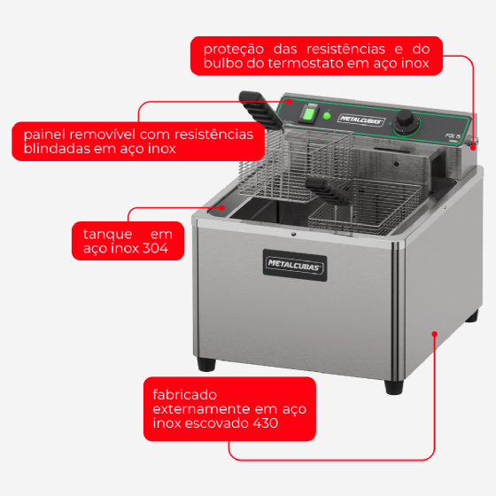 Fritadeira Elétrica Zona Fria de Óleo 15 Litros 8000W FOE 15 M 220v Metalcubas