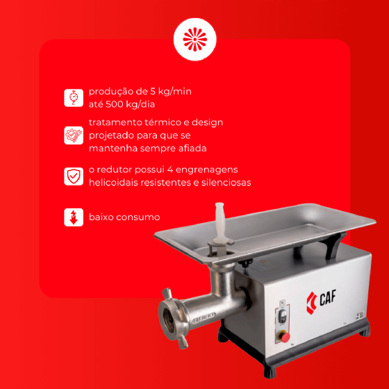 Picador Moedor de Carne Boca 98 de Ferro Fundido 220v Trifásico CAF