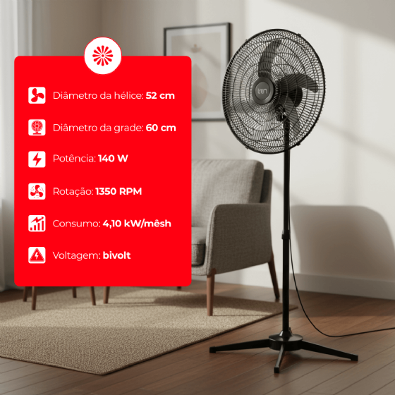 Ventilador de Coluna Oscilante 60 cm Preto Bivolt Tron