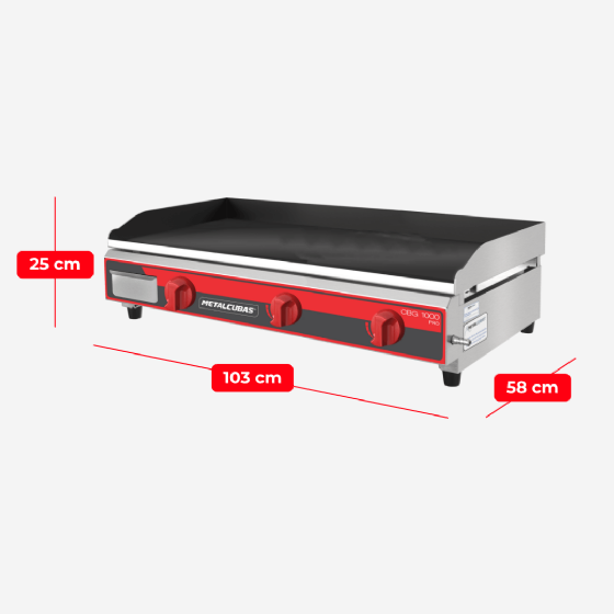 Chapa Bifeteira a Gás Profissional 100x52 CBG 1000 Metalcubas