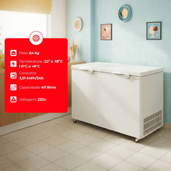 Freezer Horizontal 411 Litros Dupla Ação HCED 411 C 220v Fricon