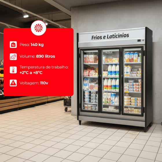 Expositor Refrigerado Frios e Laticínios 3 Portas 220v Chimafrio