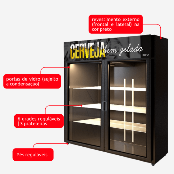 Cervejeira Expositora Bi-partida 1154 Litros Portas de Vidro 2 PTS VD 220v Klima