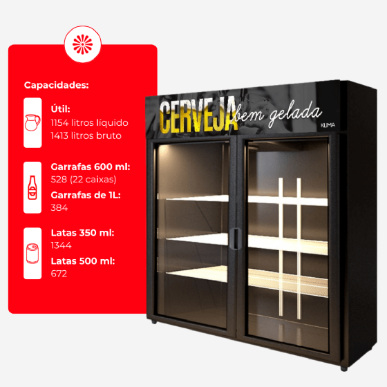 Cervejeira Expositora Bi-partida 1154 Litros Portas de Vidro 2 PTS VD 220v Klima