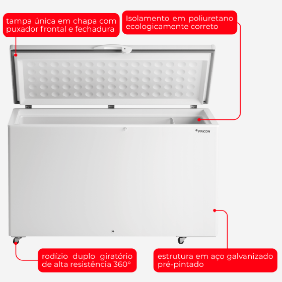 Freezer Horizontal 503 Litros Dupla Ação Tampa Única HCED503 220v Fricon