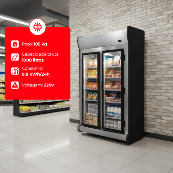 Expositor Refrigerado Frios e Laticínios 2 Portas ACFM 1000 220v Fricon