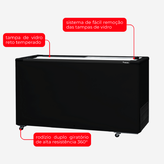 Freezer Horizontal 503 Litros Preto Porta de Vidro HCEB 503 220v Fricon