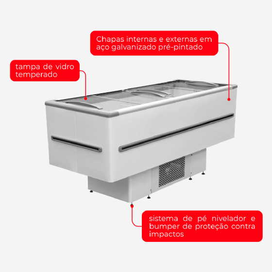 Ilha Expositora 2 Metros Branca 568 Litros ICED 568 Dupla Ação 220v Fricon
