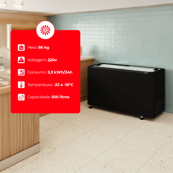 Freezer Horizontal 550 Litros Porta de Vidro Preto HCEB550 220v Fricon