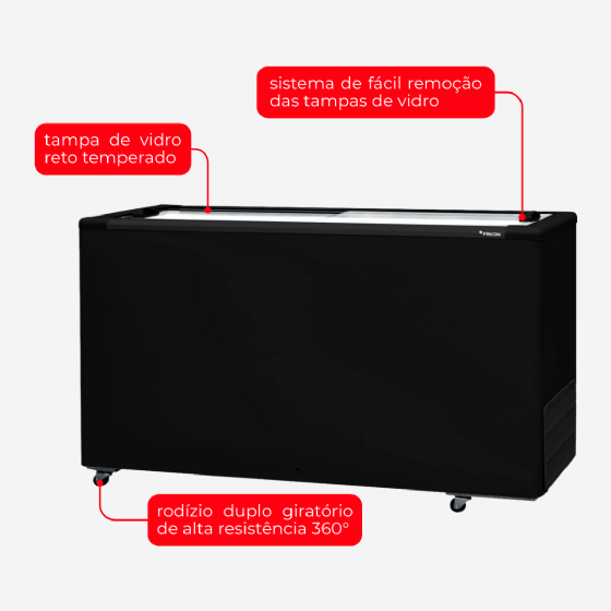 Freezer Horizontal 550 Litros Porta de Vidro Preto HCEB550 220v Fricon