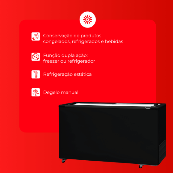 Freezer Horizontal 550 Litros Porta de Vidro Preto HCEB550 220v Fricon