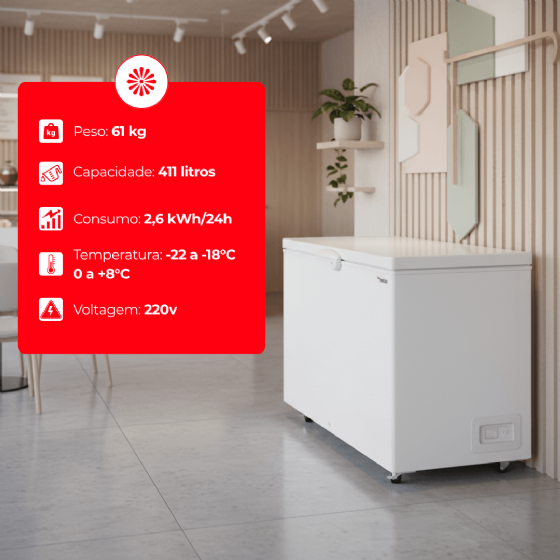 Freezer Horizontal 411 Litros Dupla Ação HCED 411 C Tampa Única 220v Fricon