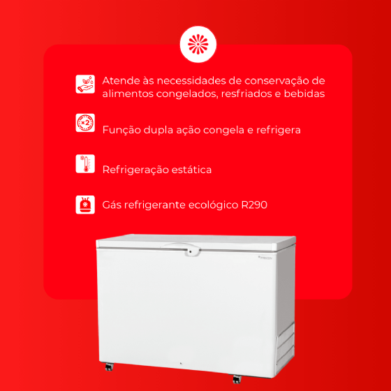 Freezer Horizontal 411 Litros Dupla Ação HCED 411 C Tampa Única 220v Fricon