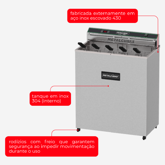 Fritadeira Elétrica Zona Fria 30 Litros 10000 W FOE 30 P 220v Metalcubas
