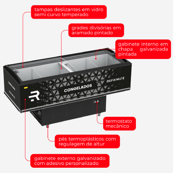 Ilha Expositora Congelados Vanguard Top 2 Metros EIV2000 220v Refrimate