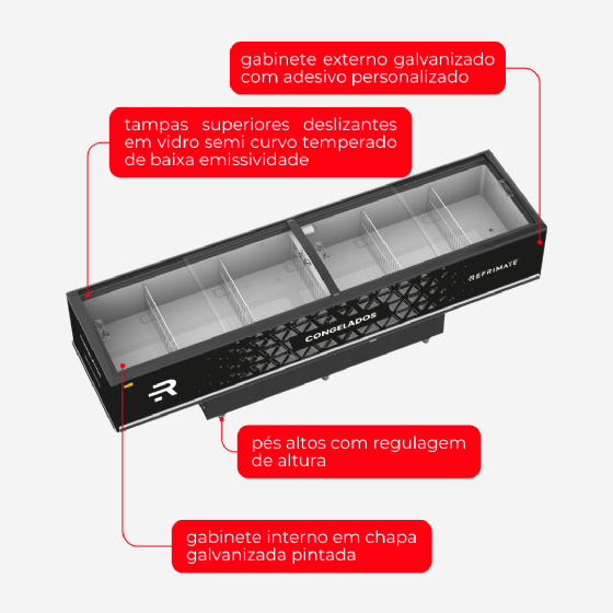 Ilha Expositora Congelados Vanguard Top 3 Metros EIV3000 220v Refrimate