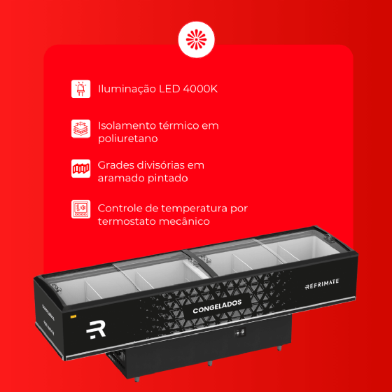Ilha Expositora Congelados Vanguard Top 3 Metros EIV3000 220v Refrimate