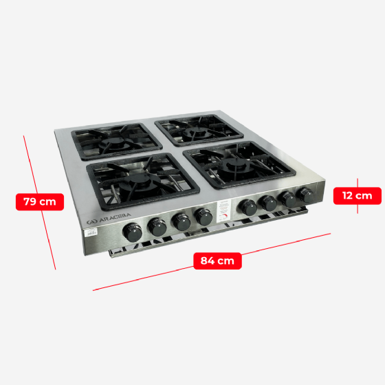 Fogão Industrial De Embutir Aço Inox 4 Bocas Duplas ACFI-3404 Baixa Pressão Araceba