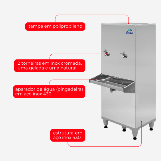 Bebedouro Industrial de Coluna 1 Gelada 1 Natural Inox 50 Litros 220v Frisbel